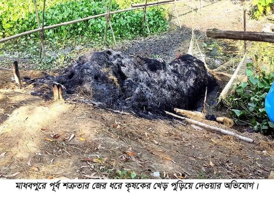 মাধবপুরে শক্রতার জেরে খড় পুড়িয়ে দেওয়ার অভিযোগ